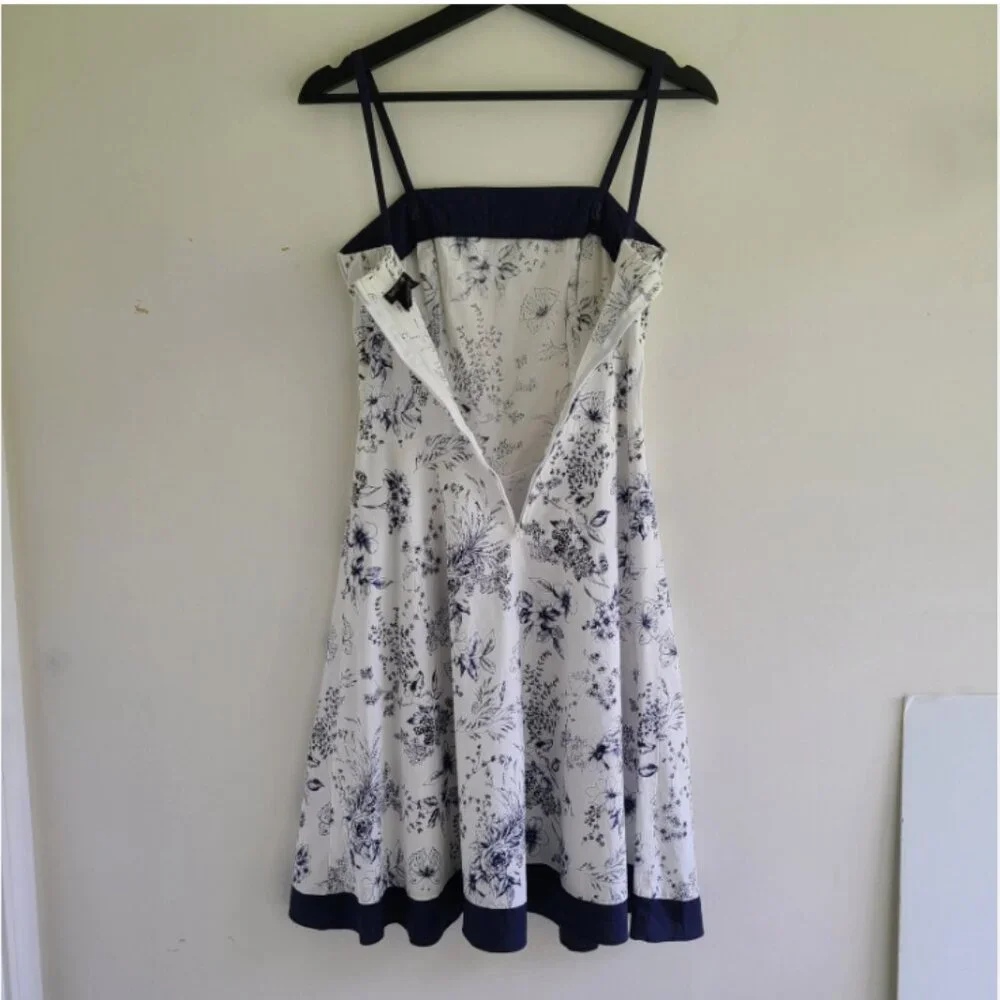 Floral Sundress Dress 3 Floral Navy Blue White Cotton Milkmaid Coquette